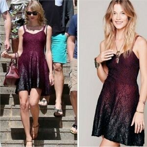 Free people vintage burgundy red floral lace wax ombré dress